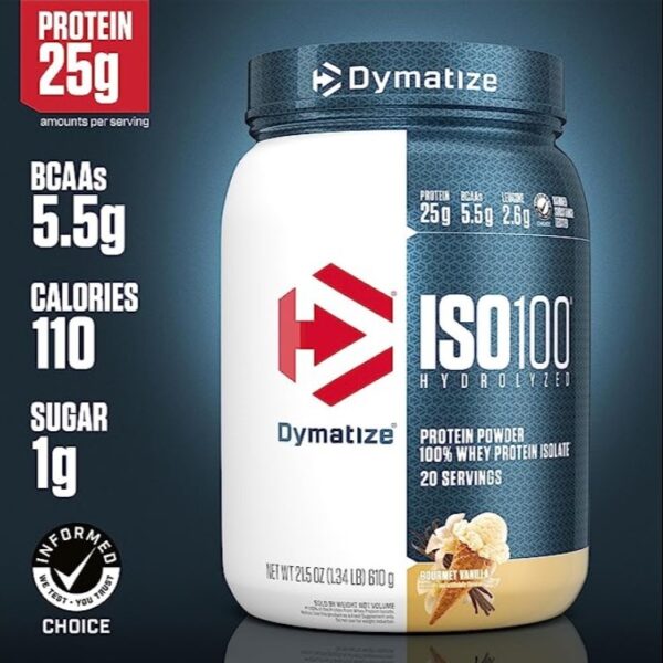 Dymatize ISO100 Hydrolyzed Protein Powder, 100% Whey Isolate Protein, 25g of Protein, 5.5g BCAAs, Gluten Free, Fast Absorbing, Easy Digesting, Gourmet Vanilla, 20 Servings - Image 2